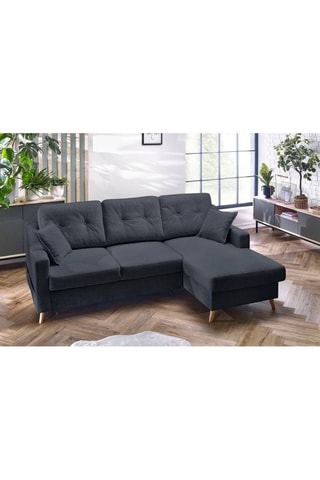 Canapé 4 places d'angle droit convertible avec coffre Sweden - Gris foncé - Couchage 128 x 196 cm