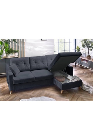 Canapé 4 places d'angle droit convertible avec coffre Sweden - Gris foncé - Couchage 128 x 196 cm