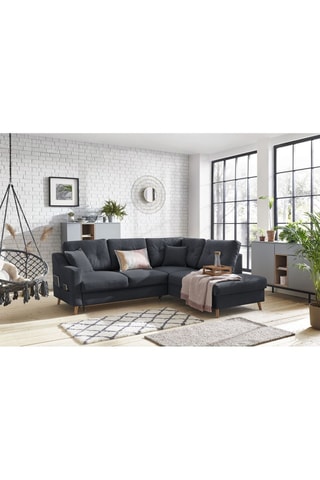 Canapé d'angle droit convertible avec coffre Sweden - Anthracite - Couchage 128 x 196 cm