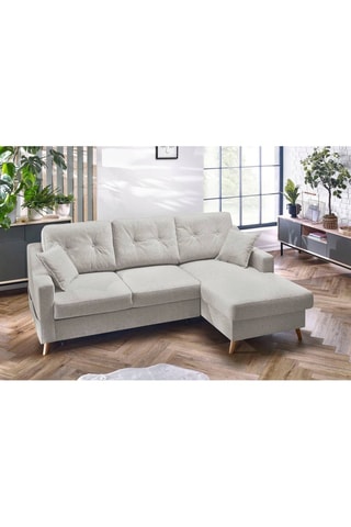 Canapé d'angle droit convertible Sweden - Crème - Couchage 128 x 196 cm