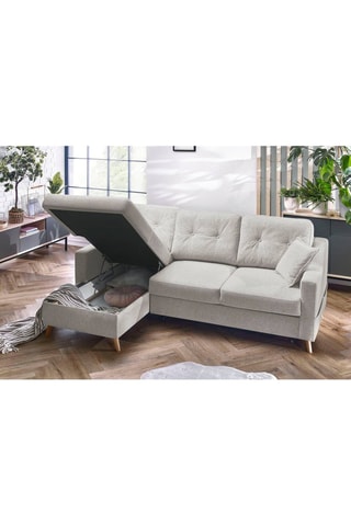 Canapé d'angle gauche convertible Sweden - Crème - Couchage 128 x 196 cm