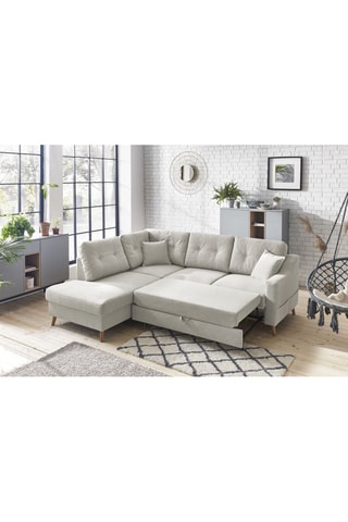 Canapé d'angle gauche convertible Sweden - Crème - Couchage 130 x 200 cm