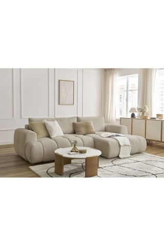 Canapé d'angle droit convertible Fuji - Beige - 3 places - Tissu bouclette - Couchage 154 x 228 cm