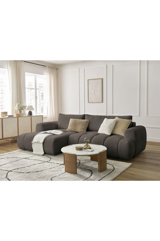 Canapé d'angle gauche convertible Fuji - Gris foncé - 3 places - En tissu bouclette