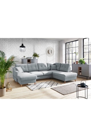 Canapé d'angle gauche panoramique convertible Sweden - Gris - Couchage 260 x 130 cm