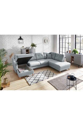 Canapé d'angle gauche panoramique convertible Sweden - Gris - Couchage 260 x 130 cm