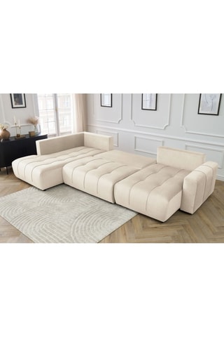 Canapé d'angle droit panoramique convertible Arsene - Beige - Couchage 135 x 325 cm