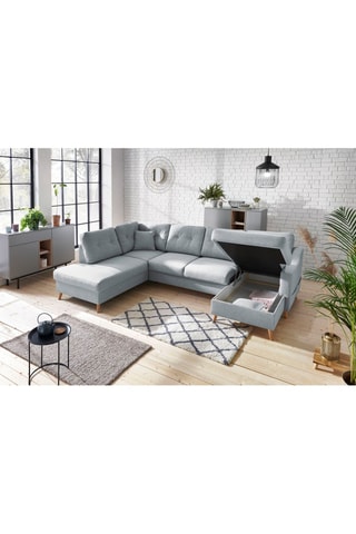 Canapé d'angle droit panoramique convertible Sweden - Gris - Couchage 260 x 130 cm