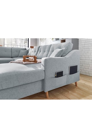 Canapé d'angle droit panoramique convertible Sweden - Gris - Couchage 260 x 130 cm