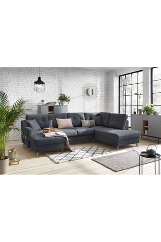 Canapé d'angle panoramique convertible gauche Sweden - Gris foncé - Couchage 260 x 130 cm