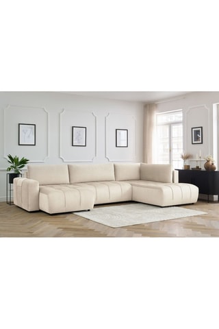 Canapé d'angle gauche panoramique convertible Arsene - Beige - Couchage 135 x 325 cm