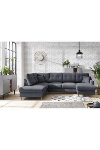 Canapé d'angle panoramique convertible droit Sweden - 
Gris foncé - Couchage 260 x 130 cm