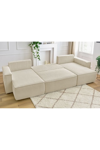 Canapé d'angle panoramique convertible Nihad - Beige - Couchage 231 x 130 cm