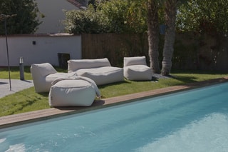 Pouf Riviera - Beige - En tissu lisse déperlant