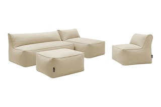 Chauffeuse, méridienne et pouf Riviera - 5 places - Beige - En tissu lisse déperlant