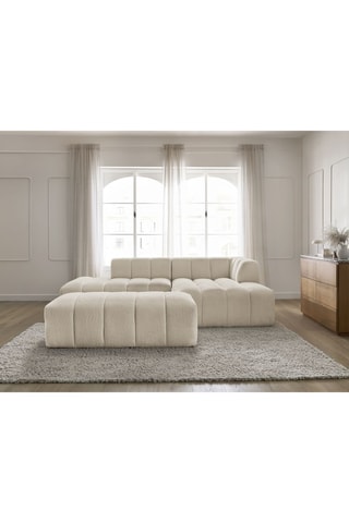 Canapé d'angle droit et pouf Annecy - Beige - 4 places - Tissu bouclette