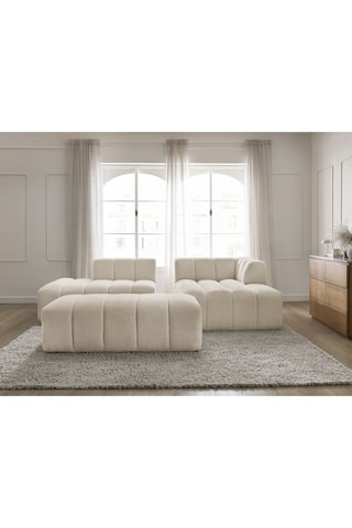 Canapé d'angle droit et pouf Annecy - Beige - 4 places - Tissu bouclette