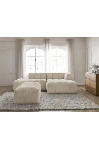 Canapé d'angle droit et pouf Annecy - Beige - 4 places - Tissu bouclette