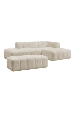 Canapé d'angle droit et pouf Annecy - Beige - 4 places - Tissu bouclette