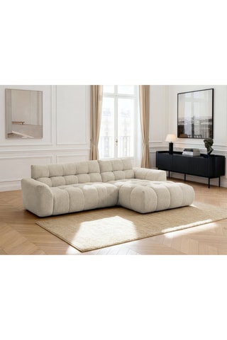 Canapé d'angle droit Jaya - Beige - 3 places - En tissu chenille