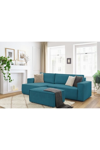Canapé d'angle réversible et pouf Nihad - Bleu canard - Velours côtelé 