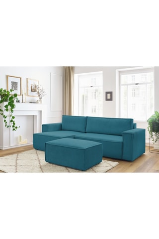 Canapé d'angle réversible et pouf Nihad - Bleu canard - Velours côtelé 