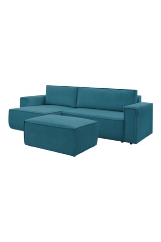 Canapé d'angle réversible et pouf Nihad - Bleu canard - Velours côtelé 