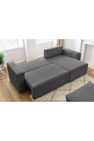 Canapé d'angle réversible et pouf Nihad - Gris - Velours côtelé 