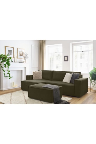 Canapé d'angle réversible et pouf Nihad - Kaki - Velours côtelé 