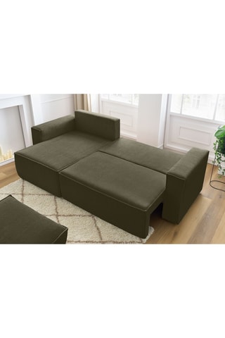 Canapé d'angle réversible et pouf Nihad - Kaki - Velours côtelé 