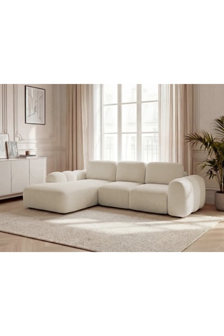 Canapé d'angle gauche convertible Montaigne - Beige - 3 places - En tissu bouclette