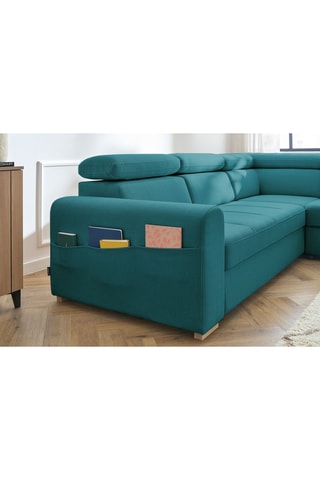 Canapé d'angle droit convertible Armand - Bleu canard - 5 places - En tissu déperlant