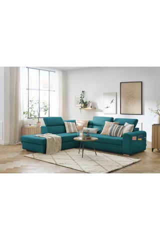 Canapé d'angle gauche convertible Armand - Bleu canard - 5 places - En tissu déperlant