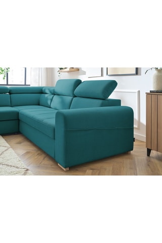 Canapé d'angle gauche convertible Armand - Bleu canard - 5 places - En tissu déperlant