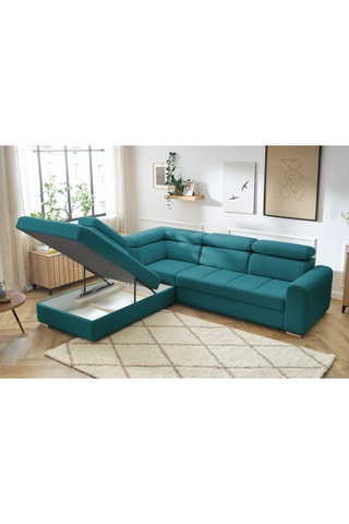 Canapé d'angle gauche convertible Armand - Bleu canard - 5 places - En tissu déperlant