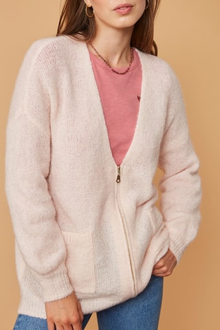 Gilet long en mohair et mérinos - Rose
