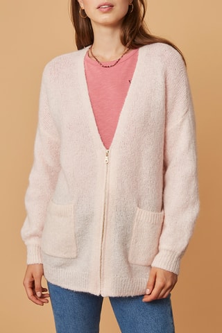 Gilet long en mohair et mérinos - Rose