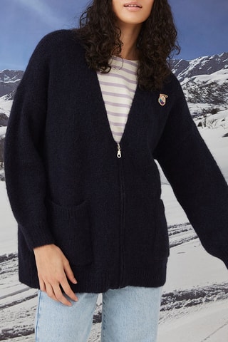 Gilet long en mohair et mérinos - Bleu marine
