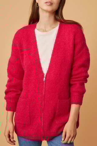 Gilet long en mohair et mérinos - Rose