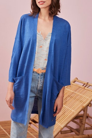 Gilet long en lin Vague - Bleu cobalt