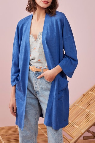 Gilet long en lin Vague - Bleu cobalt