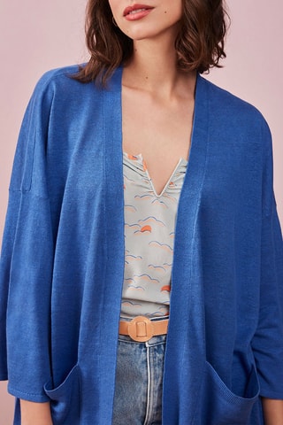 Gilet long en lin Vague - Bleu cobalt