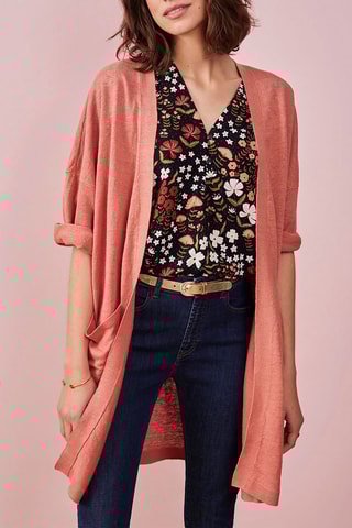 Gilet long en lin Rosewood - Vieux rose