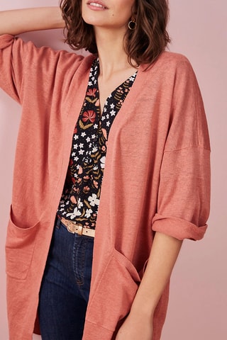 Gilet long en lin Rosewood - Vieux rose