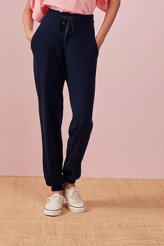 Pantaloni sportivi in lana merino a vita alta - Navy