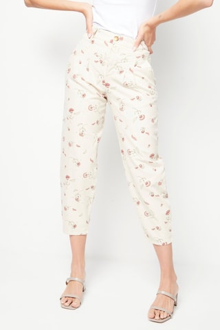 Jean carotte 7/8 Abbie - Ecru et vieux rose