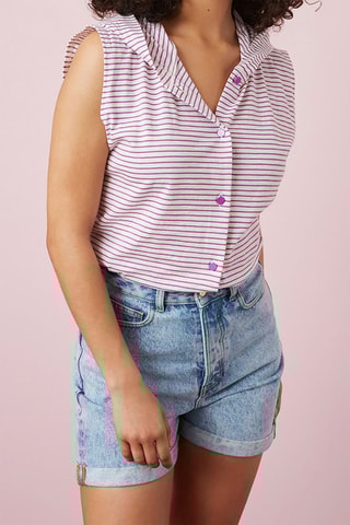 Top sans manches à capuche - Blanc et violet