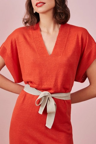 Robe midi en lin Bastia - Rouge 
