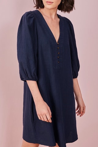 Robe trapèze en lin - Bleu marine