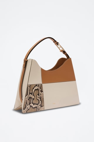 Sac porté épaule en cuir Nuvola - Taille L - Beige